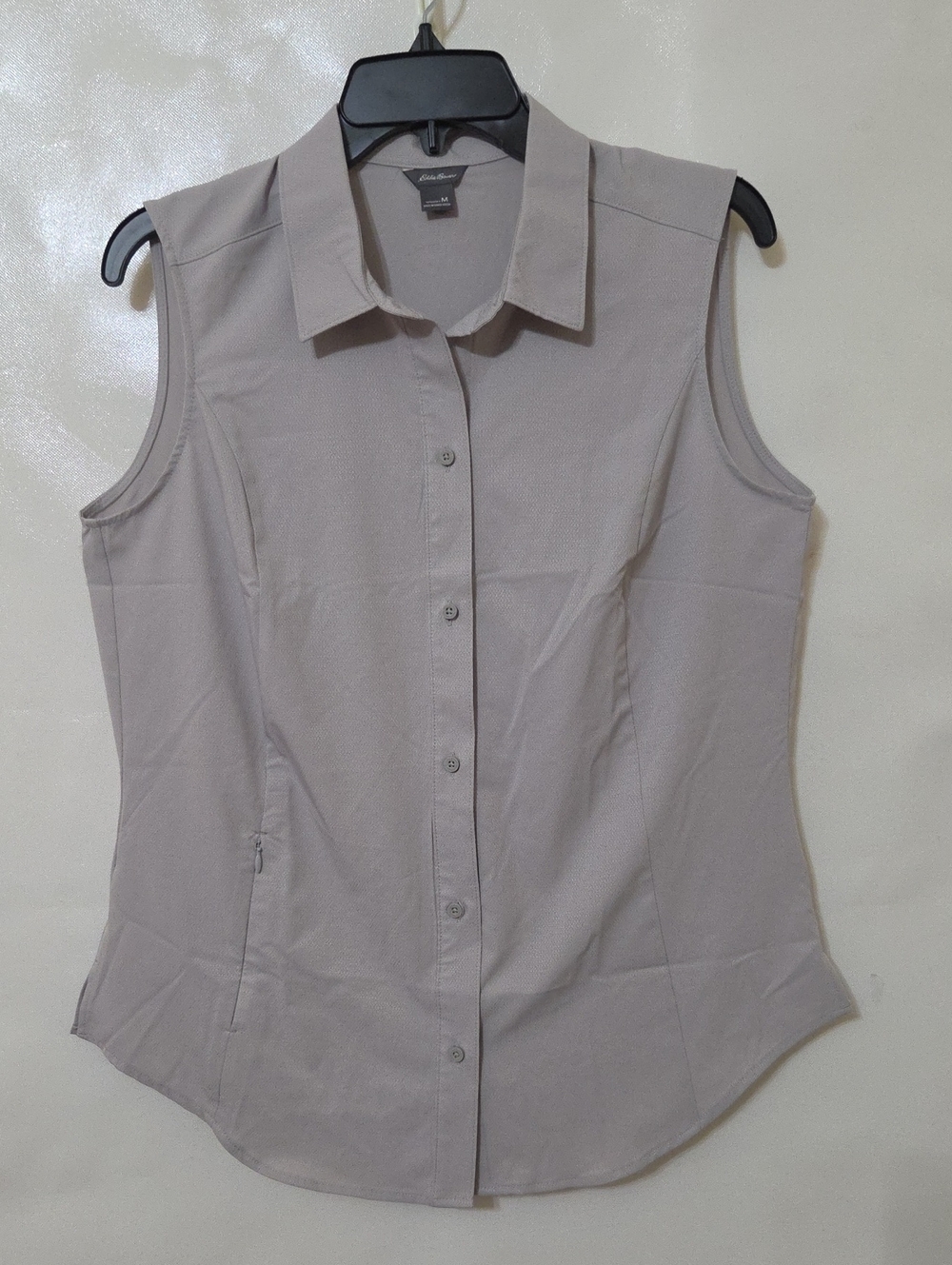 Eddie Bauer Gray Sleeveless Moisture Wicking Stretch Tech Button-Up Shirt Medium